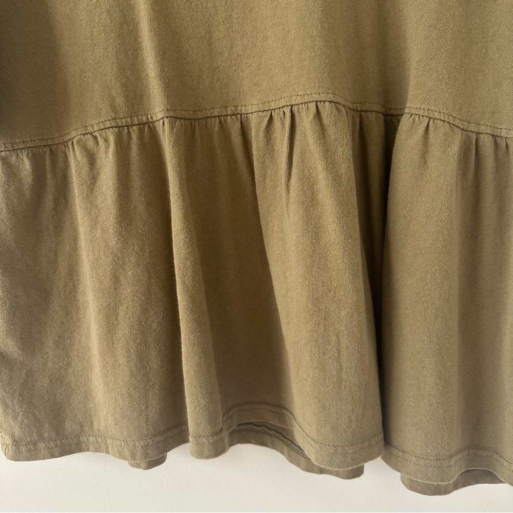 Women’s Olive Green Peplum Short Sleeve Blouse Top Casual Womens Size Small Boho - Picture 3 of 6